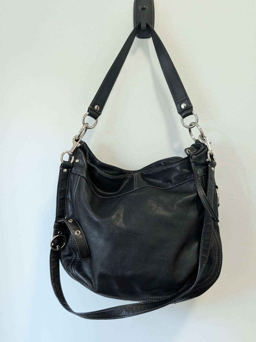 COACH Black Leather Zoe Hobo Shoulder Bag Handbag